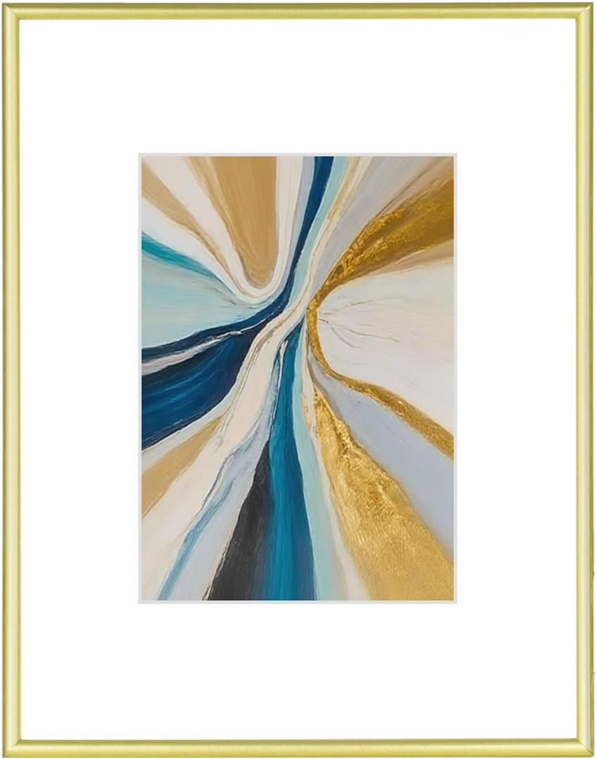 9x12 Picture Frame, Gold Brushed Thin Metal Aluminum Photo Frame with HD Glass, Fit 6x8 with Mat or 9 x 12 without Mat, for Table and Wall, 1 Pack