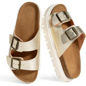 Platform Sandals for Women – Genuine Leather Chunky Wedge Slides with Cork Footbed, Arch Support Comfortable Summer Sandals 2026