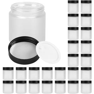 Glass Jars with Lids,Eco-Friendly Cosmetic Containers with Airtight Black Lids & Liners, Multi-Color Options for Cream, Lotion, Body Butter, DIY Skincare Travel Jars (Clear Frosted, 4oz) 16 Pieces