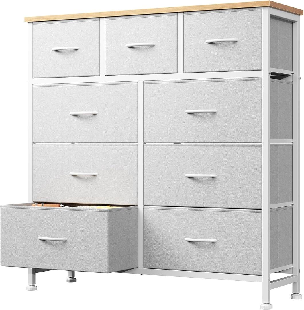 DUMOS 9 Drawer Dresser for Bedroom, Storage Organizer Chest of Drawers, 39.4"D x 11.8"W x 39.5"H Gray