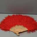 Huralona 1920s Vintage Style Folding Handheld Flapper Feather Hand Fan (Red)
