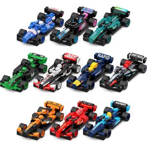 zinat F1 Race Cars Building Toys Set, 10 Pack F1 Racing Car Building Blocks, DIY Assembly Cars Toy Gift for Kids Boys Girls Ages 6+, Gift Idea for Birthday, Christmas (732 Pcs)