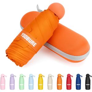 Yoobure Travel Umbrella Portable Compact Umbrellas, Pocket Mini for Purse, Umbrellas for UV Sun & Rain Small for Backpack, Umbrella with Case Folding for Kids Women (Orange)