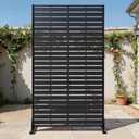 Outdoor Privacy Screen 60" H HDPE Decorative Panel Freestanding Privacy Fence with Stand, Privacy Screens with Louvered 5 Panels, Weather-Resistant Panel Fence for Patio, Balcony, Pool, Black