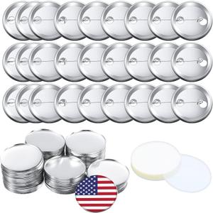 600 Pieces Blank Button Making Supplies Round Badge Parts Metal Pin Button Kit for Badge Make Machine, Including Metal Shells Back Cover and Clear Film(2.28 Inches)