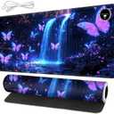 Warm Desk Pad,Heated Desk Pad Mouse Mat Gaming,with 3 Heating Levels & 3 Hours Auto Shut-Off,Leather 31.5" x 13" Foot Warmer Keyboard Office Mat,Glitter Butterfly