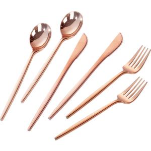 PULOTE 300PCS Rose Gold Plastic Silverware Set - Heavy Duty Rose Gold Utensils Set - Plastic Cutlery Disposable - Include 100 Knives,100 Forks and 100 Spoons for Party & Mother's Day