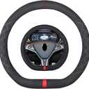 Suede 14 inch D Shape Steering Wheel Cover,Compatible with Tesla Model S Model Y Model X Suede Leather Sport Non-Slip Flat Bottom Wheel Cover Car Interior Accessories 14-14 1/4 inch