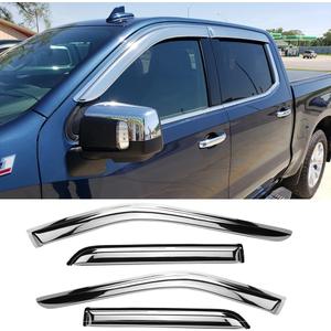 94309Y Chrome Side Window Visor Wind Vent Deflector fit for 2007-2020 Toyota Tundra CrewMax Cab with 4 Full Size Doors,4pc Outside Mount Style Shade Sun Rain Guards Set