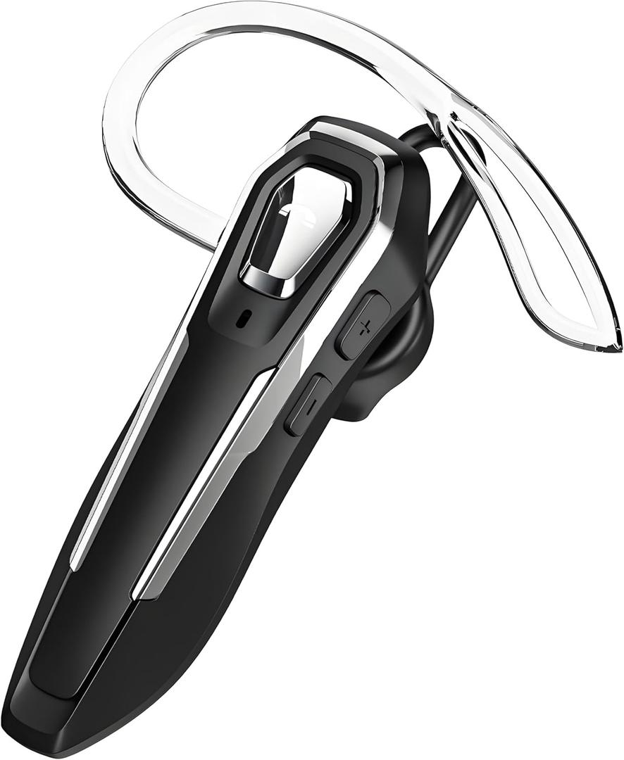 Single Ear Bluetooth Headset V5.4 Noise Canceling Microphone, Bluetooth Earpiece, 36Hrs Talk Time, Hands-Free Wireless Headset for Driving/Office/Business, Crystal Clear Calls, Lightweight (Black)