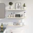 WOPITUES Floating Shelves 24 inch with Gold Metal Guardrail, Shelves for Wall Decor Set of 3, Wall Shelves for Bedroom, Bathroom, Kitchen, Living Room, Plants, Picture Frames, Art- White and Gold, 23.6 inch