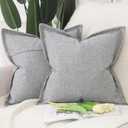 MADIZZ Set of 2 Linen Throw Pillow Covers with Broad Edge Soft Boho Decorative Pillow Cases for Sofa Bedroom Modern Pillow Shell 24x24 Inch Light Grey