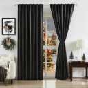 Bujasso Jacquard Black Blackout Curtains with Tiebacks Rod Pocket Back Tab Luxury Thermal Insulated Room Darkening Halloween Window Curtains for Living Room 84 inch Black Drapes 2 Panels 54" Wx84 L