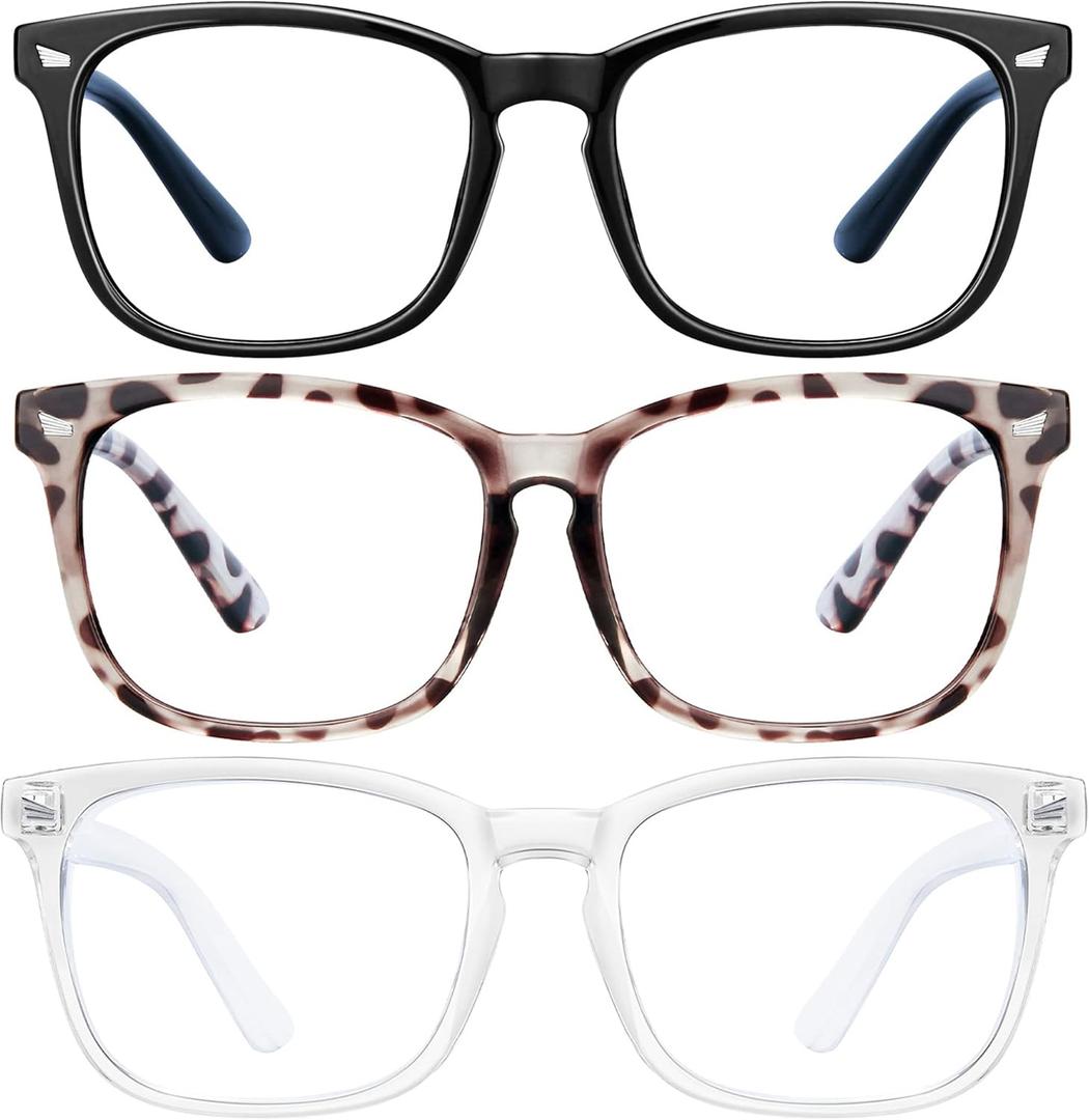 hunsquer Blue Light Glasses for Woman/Men Computer Blue Light Glasses (1a8068 3pack Black+douhua+toumin)