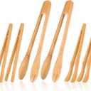 Zopeal 6 Pcs Wooden Kitchen Tongs Long Bamboo Kitchen Bamboo Toaster Cooking Tongs for Picking Up Cheese Bacon Toast Cake Fruits Bread