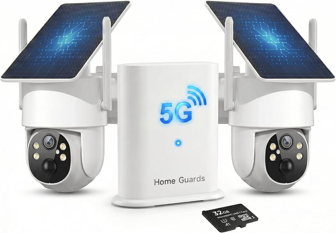 SOIADV 4MP Wireless Security Camera System, 2-Pack Solar Outdoor Cameras with Base Station, 2.4G/5G WiFi Free Local Storage, 360 View,Color Night Vision, Pre-Record,Waterproof