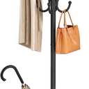 ELYKEN Coat Rack Freestanding, Metal Coat Rack Stand with Umbrella Holder, Modern Coat Tree with 12 Hooks, Floor Standing Corner Hall Tree for Entryway Living Room Bedroom Office, Black