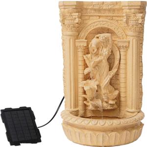XBrand 30.3" Solar Pot Fountain, Tall Brown Maiden Holding Pot Wall Fountain, Outdoor Water Fountain, Polyresin