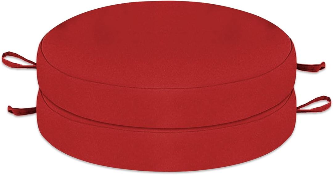 Outdoor Bistro Chair Cushions Set of 2, Waterproof Outdoor Round Seat Cushions with Ties for Home Garden Furniture, Red, 16x16x2 in