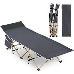 Yaheetech Folding Camping Cot, Portable Military Canvas Sleeping Bed, Outdoor Comfortable Lightweight Bed with Carry Bag for Hiking, Backpack Travel, Home & Office (Grey)