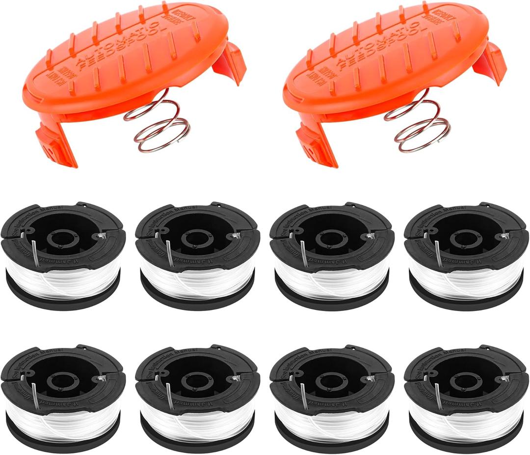 10 Pack Weed Eater String Compatible with Black and Decker 0.065" AF-100 Autofeed Replacement Spools 240ft and Black&Decker String Trimmer Spool Trimmers (8-Line Spool + 2 Cap+2 Spring)