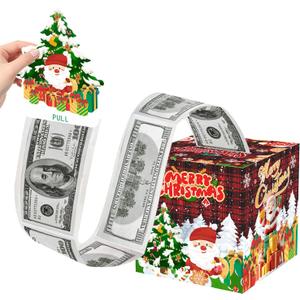 Christmas Money Box for Cash Gift Pull, Surprise Money Holder for Kids Adults with 200Pcs Transparent Bags - Fun Ways to Give Cash As A Gift for Your Loved Ones