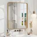 CHARMOR 24"x30" Gold Bathroom Mirror, Rounded Rectangle Gold Frame Mirror, Brushed Gold Brass Bathroom Vanity Mirror Wall-Mounted, Anti-Rust, Hangs Horizontally or Vertically