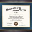 11x14 Wood Diploma Frame with Navy Mat or Display 14x17 Certificates without Mat,UV Protection Acrylic,Deep Brown Finish with Gold Trim