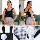 GINKANA Maternity Two Pieces Bikini Set High Waist Bathing Suits Set Swimwear Ruffle Trim Straps Pregnancy Suits Swimwear Beachwear, Black White Plaid, S