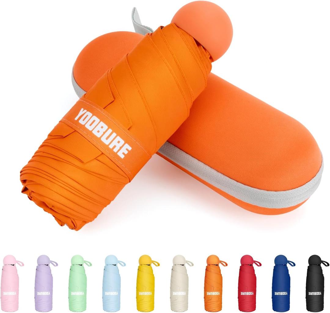 Yoobure Travel Umbrella Portable Compact Umbrellas, Pocket Mini for Purse, Umbrellas for UV Sun & Rain Small for Backpack, Umbrella with Case Folding for Kids Women (Orange)
