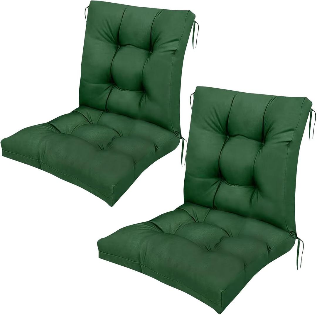 Outdoor Seat Chair Cushions with Ties Non-Slip Tufted Replacement Cushion Set of 2 for Patio Furniture Garden Porch High Back Thicken Outdoor Seat Pads 41.7"*20.8"*3.9" (Dark Green)
