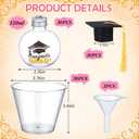 30 Set Graduation Fillable Drink Balls, Mini Felt Graduation Caps with Tassels and 9 oz Plastic Clear Cups, Hanging Graduate Party Ornaments for Holiday Celebration Decoration (Yellow)