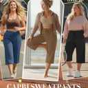 Neer 3 Pack Women's Plus Size Cotton Capris, Stretchy Wide Leg Cropped Pants with Pockets Loose Lounge Pajama Sweatpants (XXL)