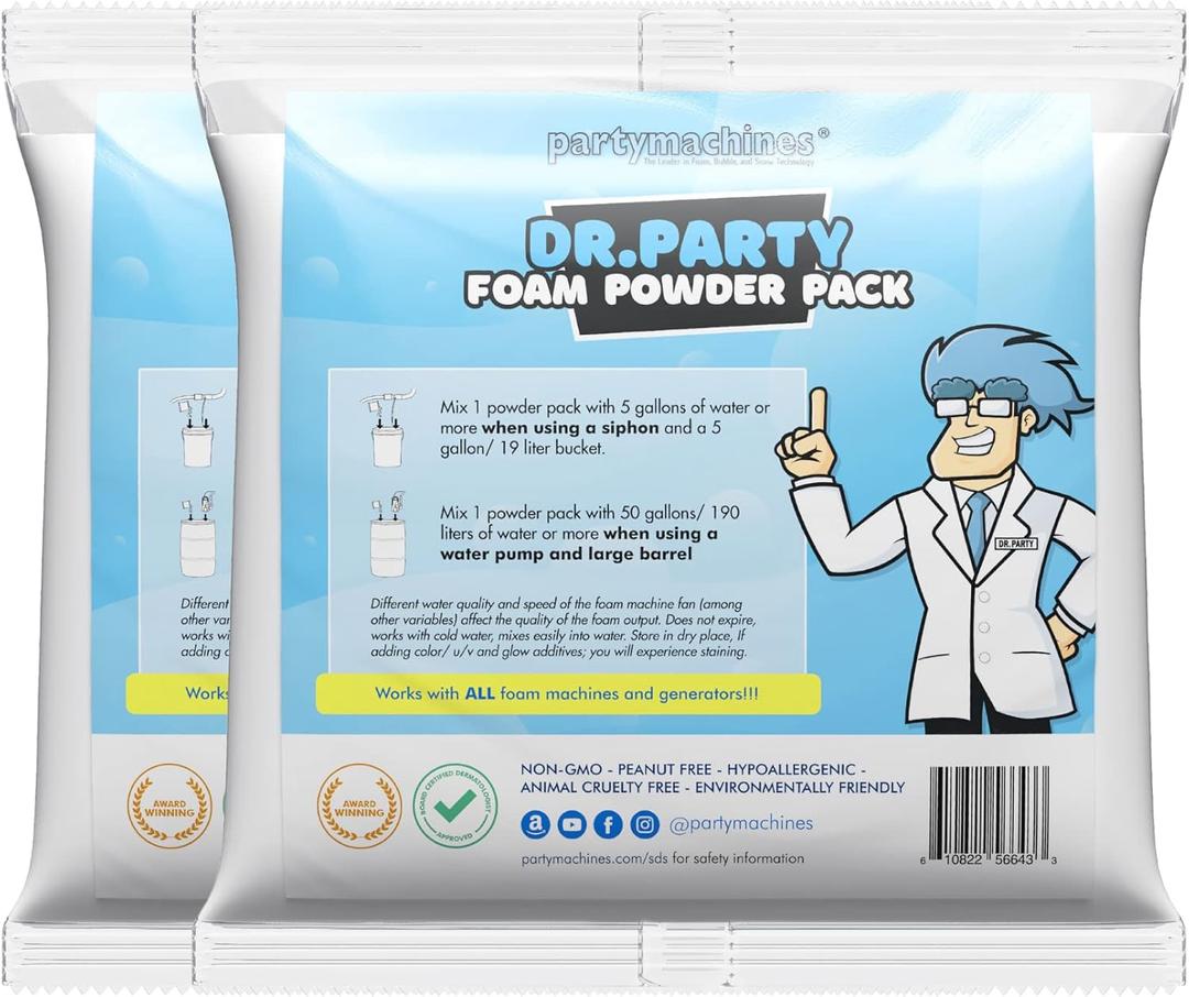 Foam Powder Pack of 2, Makes up to 240 Gallons of Foam Party Fun for Foam Machines by Dr. Party
