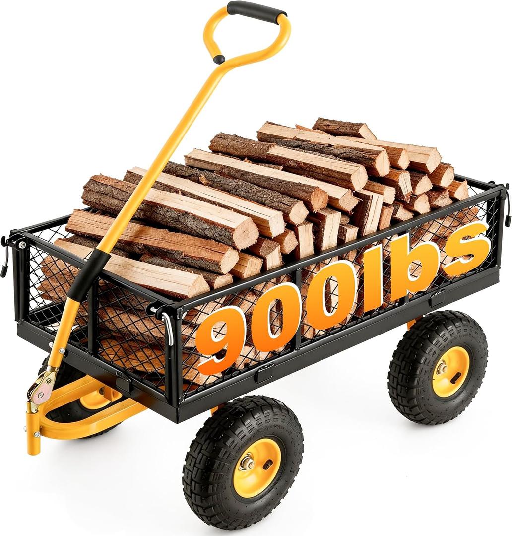 900 Lbs Heavy Duty Steel Garden Cart with Handle & 10" All Terrain Tires