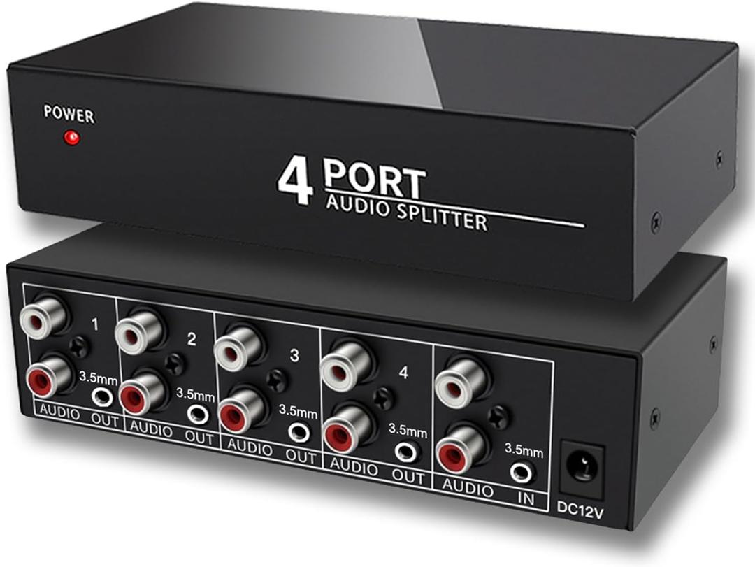 3.5mm Aux + RCA L/R Audio Splitter 1 in 4 Out Stereo Analog Audio Distributor Box
