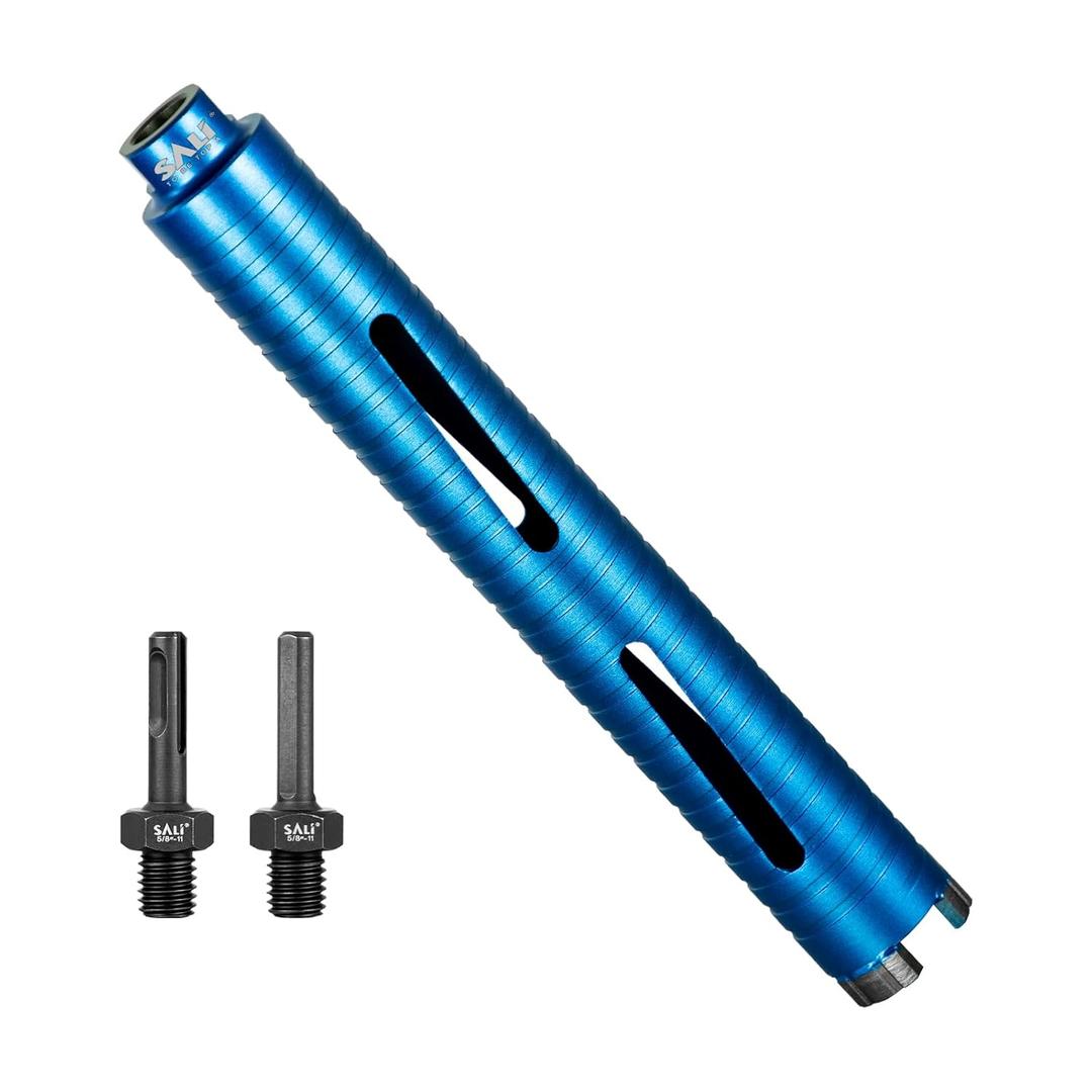 SALI Diamond Core Drill Bits 1 1/2" Diameter 10"/254mm Drilling Depth 5/8-11" Thread Core Bit Turbo Laser-Welded Segments for Cured Concrete with Brick, Block, Masonry, with Two Adapters