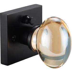 Champagne Gold Glass Door Knobs, Premium Privacy Crystal Door Handles with Lock, Square Rosette Matte Black Finished (Privacy)