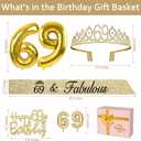 69th Birthday Decorations for Women Gold with 69th Birthday Sash and Crown, Cake Topper and Candles, Number Balloons Gold, 69 Year Old Gifts for Women