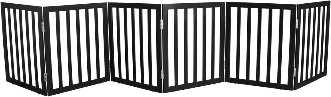 Dog Gate Indoor, Freestanding Dog Fence for The House, Doorways, Hallways,or Stairs,Pet Gate Foldable Wooden,Expandable 24" Height 6 Panels,Black
