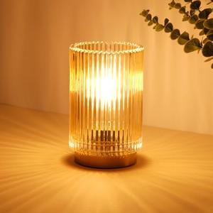 Mirasium Battery Operated Lamp, Cordless Table Lamp with Timer, Desk Bedside Lamps with LED Warm Light, Glass Small Table Lamp for Bedroom, Bathroom, Living Room, Home Decor - Amber