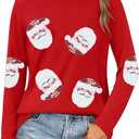 Christmas Shirts for Women Retro Pink Santa Vintage Cute Christmas Tree and Bow Graphic Xmas Vacation Tees Top (Red, XXL)