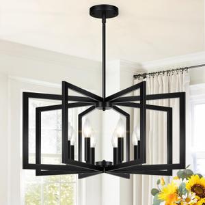 28" Modern Matte Black Chandelier for Dining Room, No Assembly Required Black Dining Room Light Fixture Over Table, Industrial Metal Hanging Pendant Lights Fixture for Kitchen Island, Entryway, Foyer