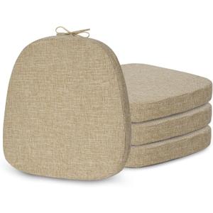 ELFJOY 4 Pack Chair Cushions for Metal Chair Memory Foam Non Slip Chair Pads with Ties Comfortable Indoor Seat Cushions for Kitchen Chairs 14"x14"x2" Beige