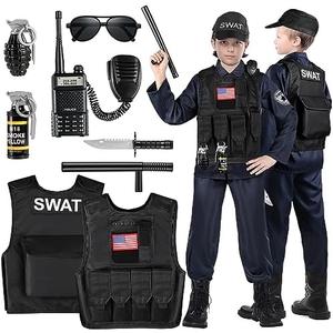 Luucio SWAT Police Officer Costume for Kids, Police Costume for kids, Halloween Party, Role Play Kit for Boys Girls XS