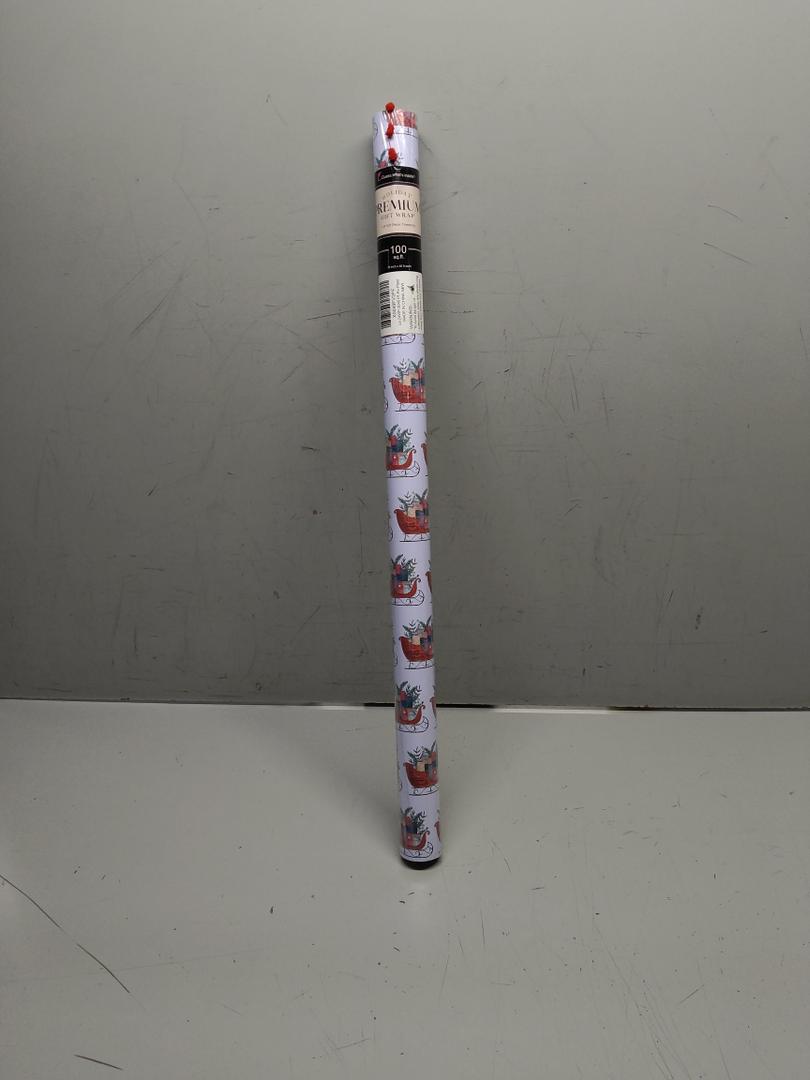 LaRibbons Christmas Wrapping Paper Jumbo Roll with Red Pom Pom, Classic Sled Design Gift Wrap Set for Christmas, Holiday, Party Celebration, 30 Inch X 40 Feet (100 sq. ft. ttl.)