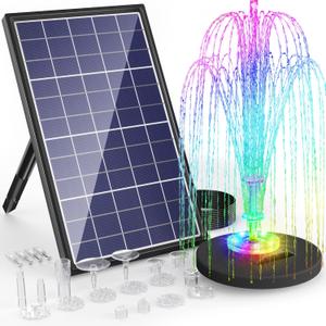 POPOSOAP Solar Fountain Pump with Battery Backup 4400mAh, 10W Solar Bird Bath Fountain with LED Lights, DIY Water Feature Solar Fountain for Bird Bath, Pond, Fish Tank, Garden (Work Weaker in Winter)