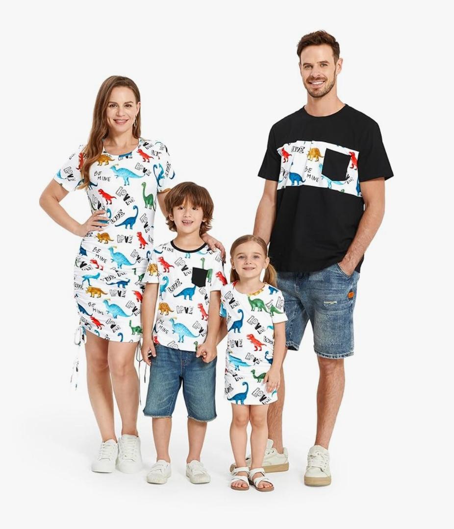 PATPAT Matching Family Outfits Mommy and Me Summer Outfits Short Sleeve Bodycon Dresses and T-Shirts Boy 3-4Y
