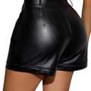 Avanova Women Faux Leather High Waisted Shorts Pleated Casual Summer Shorts (Black, XL)