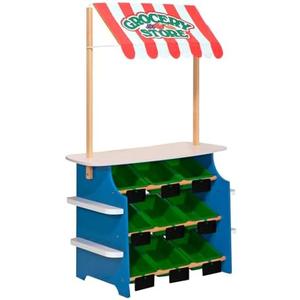 Melissa & Doug Wooden Grocery Store and Lemonade Stand - Reversible Awning, 9 Bins, Chalkboards